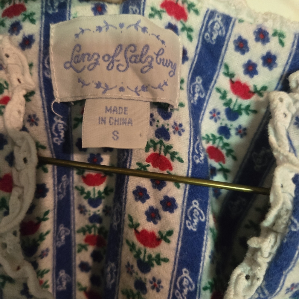 Blue and White Casual V-Neck Gown with Bishop Sleeves - Picture 6 of 6